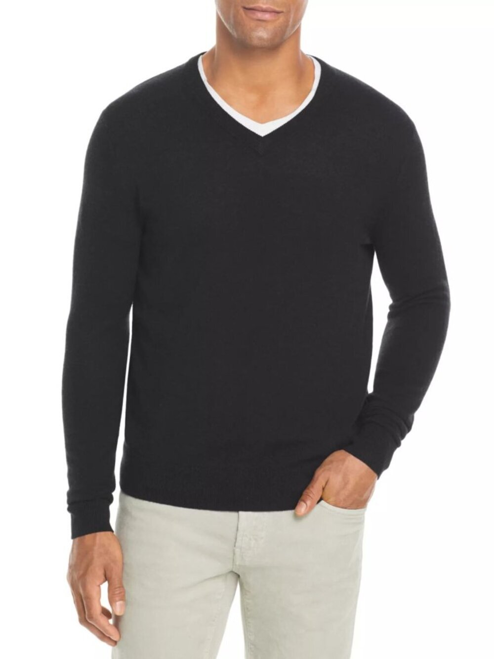 Club Room Men's Black Cashmere V-Neck Sweater Size Large 54311